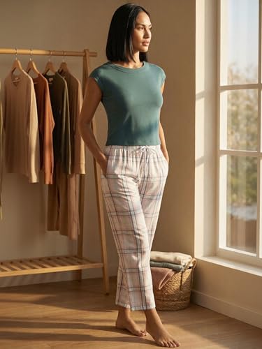 Image of Enamor Mid Rise Full Length Adjustable Drawstring Hangout Pant for Women - Relaxed Fit, Combed Cotton - E4A5