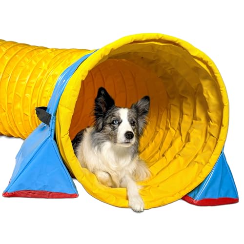 Callieway® Dog Agility Tunnel Turnier 60cmØ, 360° FullGrip (gelb, 4m)