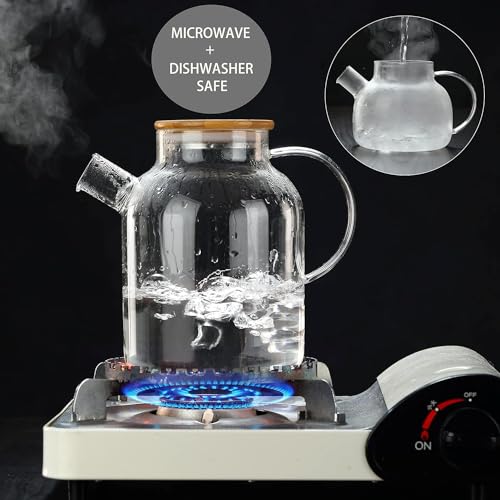 Image of 1800ML Glass Teapot with Removable Filter Spout and Bamboo Lid, Stovetop Safe Tea Pot,Clear Glass Tea Pot for Loose Leaf, Blooming Tea (1800Ml)