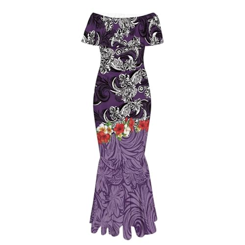 Image of Polynesian for Women S-7XL Off Shoulder Maxi Dress Hawaiian Summer Dresses