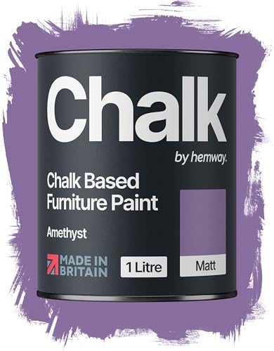 Hemway Chalk Based Furniture Paint, Amethyst Purple 1L, Matt Finish Shabby Chic, Chalk Paint Furniture & Walls, Quick Dry & 1 Coat