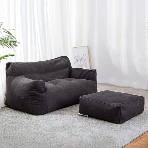 BATTERUI Sillón Puff Doble con Reposapiés (sin Relleno) Funda De Repuesto De Espuma para Puf, Sofá Tumbona Extragrande con Asa, Sofá De Dos Plazas De Espuma para Sala De Estar, Dormitorio(Dark Blue)