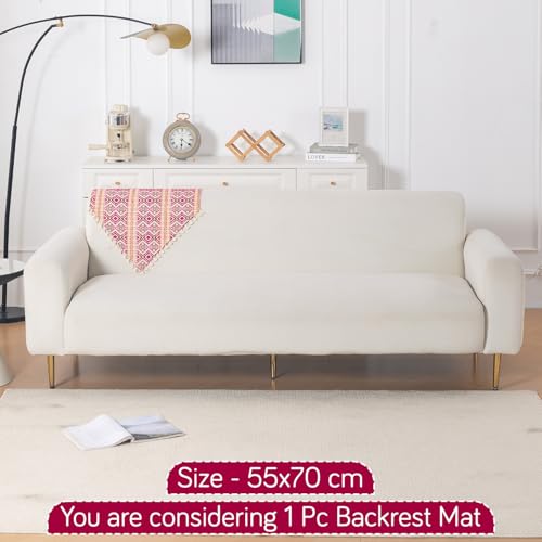 Image of HOKIPO Sofa Backrest Cover with Tassel | 300 GSM Thick Cotton Acrylic Jacquard Fabric Backrest Mat, Size 55x70 cm,'Trivana Series' Cherry Red (IN-932-J8)
