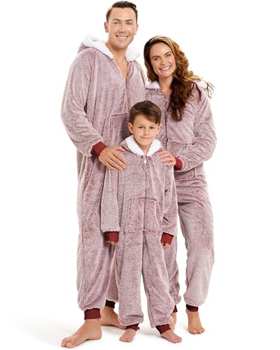 The Big Softy Christmas Onesies Adult & Kid, Red Teddy Fleece Matching Christmas Onesie for Family...