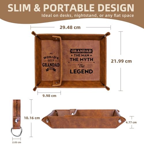 Christmas Valet Tray Gifts for Grandad from Grandchildren, Bedside Organiser Tray Best Grandads Secret Santa Gifts, Nightstand PU Leather Tray for Wallet Phone Keys Watch Men's Accessories
