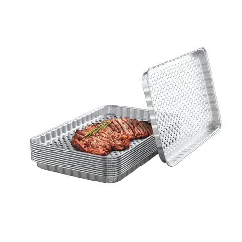 BMMXBI 10 PCS Disposable Grill Pans for Outdoor Grill BBQ Broiler Pans Trays Grill Drip Pan Tray Liner, Prevents Food from Falling into The Grill or Sticking to The Grate -16.5 x 11.5