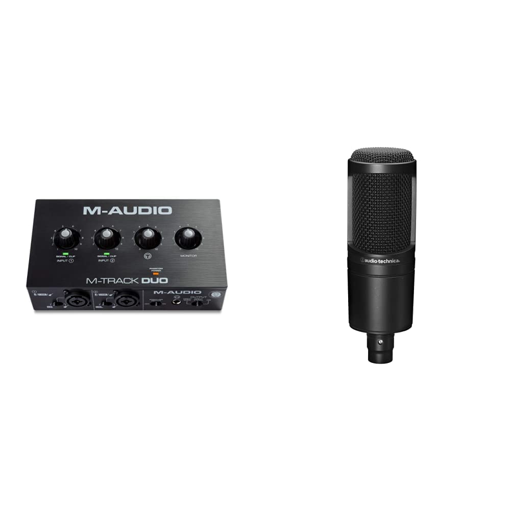 M-Audio M-Track Duo – USB Audio Interface & Audio-Technica AT2020 Cardioid Condenser Studio XLR Micr