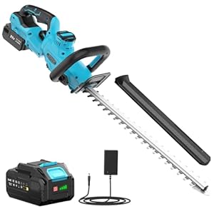 LEEIKOO Cordless Hedge Trimmer, 4000mAh Battery Electric Hedge Cutter with 51cm Blade, 180° Adjustable Bush Trimmer, 16 mm Tooth Spacing, Blade Cover for Hedges Branches Shrubs Twig