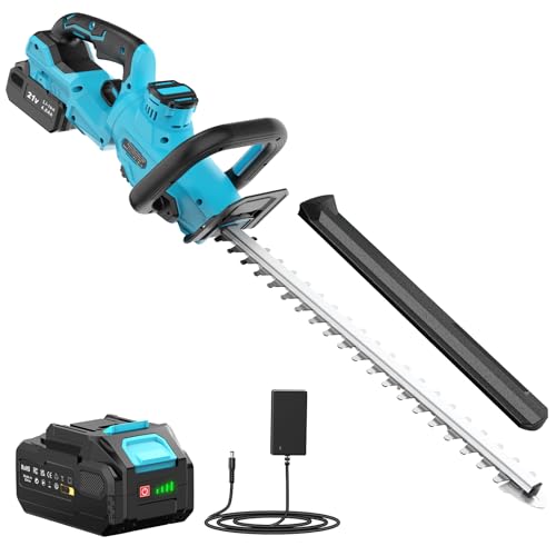 LEEIKOO Cordless Hedge Trimmer, 4000mAh Battery Electric Hedge Cutter with 51cm Blade, 180° Adjustable Bush Trimmer, 16 mm Tooth Spacing, Blade Cover for Hedges Branches Shrubs Twig