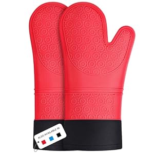 Silicone Oven Gloves, Heat Resistant Silicone Oven Mitts, Extra Long Non-Slip Gloves for Kitchen Heatproof 446 F, Red, 1 Pair