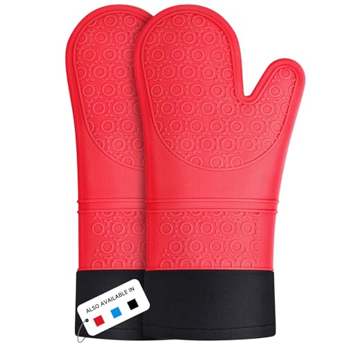Sopito Gants de Four Résistant à la Chaleur Silicone Gants de Four Extra Long Antidérapant Mitaines de Four (Rouge, 1 Paire)