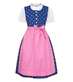 Isar-Trachten Mädchen Kinderdirndl mit Bluse 3-TLG. Dunkelblaues Kleid/weiße Bluse/rosa Schürze für Mädchen Oktoberfest Kirchweih Hochzeit Sonntagausflug, 140