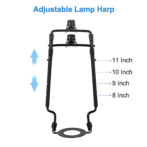 Image of PATIKIL 8 9 10 11 Inch Lamp Harp Kit with Finial, 1 Set Adjustable Lamp Shade Bracket Holder with 3 /8 IP E14 E26 E27 Light Base for Table Floor Lamp, Black