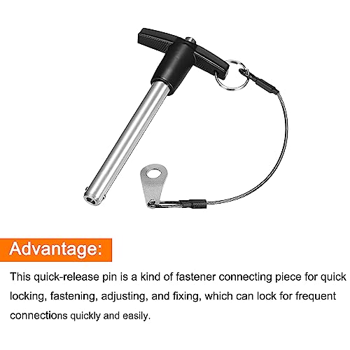 QUARKZMAN T Griff Kugelsperrbolzen 1 Stück 10mm Pin Durchm. 70mm Verwendung Länge T Griff Sicherungsstifte Edelstahl Druckschalter Schnellverschluss Stift mit Schlüsselband Kabel