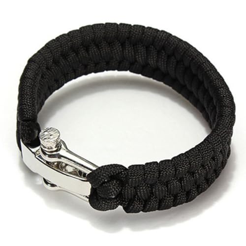SEIWEI Paracord Survival Bracelet, Parachute Rope Woven Outdoor Bracelet with Adjustable Stainless Steel Buckle for Camping, Boating and Hiking (Black)