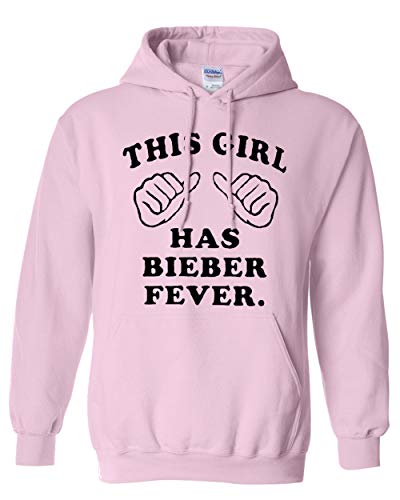 This Girl Has Bieber Fever Hoodie Justin Sweatshirt Adult (Large Light Pink w/ Black)