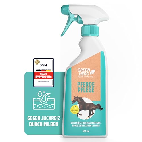 Green Hero Pferdepflege gegen Juckreiz durch Milben & Sommerekzem - 100% natürliches Pflegespray für Pferde - unterstützt den Regenerationsprozess der Haut bei Räude, Hefepilzen & Reizungen, 500 ml