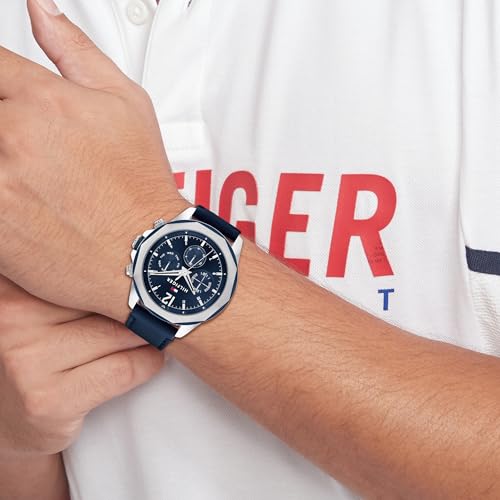 Image of Tommy Hilfiger Analog Navy Dial Leather Strap Watch for Men