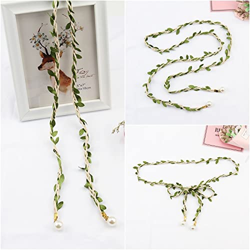 Artificial Leaf Skinny Belts Twisted Braided Waist Rope with Faux Pearl for Women Dresses DIY Wreath Gift Wraping Craft3