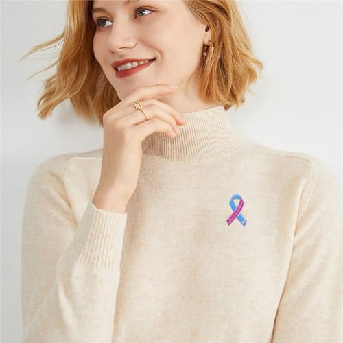 Image of Pink & Blue Ribbon Shaped Enamel Pin Pregnancy Intant Loss Awareness Ribbon Brooch Lapel Pin Metal Badge for Birth Defects Awareness, SIDS Awareness, Male Breast Cancer, Fundraising & Gift Giving