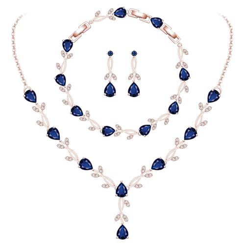 Image of GZWHD Wedding Jewelry Sets for Bride Bridesmaid Women Cubic Zirconia Necklace Earrings Bracelet Set Gift for Mother Friend Wife Daughter Sister Party Prom Jewelry