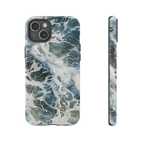 Coque iPhone 15 Plus bleu motif surface d'eau mousseuse rigide brillante
