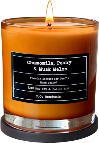 100% Soy, Highly Scented, Hand Poured Soy Candle, 8.1 oz (Chamomile, Peony & Musk Melon)
