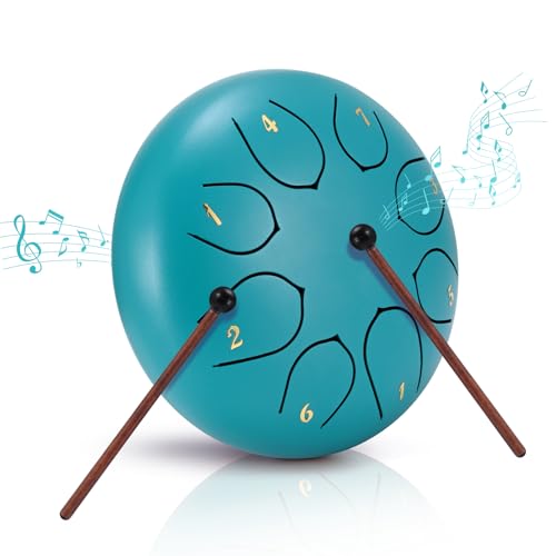 Tambor de Lengua de Acero, 6 Pulgadas y 8 Tonos C Key Steel Tongue Drum Colocar, Instrumento de Percusión Handpan, Tambor de Acero Handpan para Meditación, Yoga, Alivia el Estrés, Azul