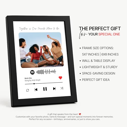 Image of Framekaari Customized Music Code Photo Frame | Personalized Birthday Gift | Custom Photo, Music Code, Custom Text | Tabletop & Wall Mount | Room & Home Decor | 16x21 cm (Design-03)