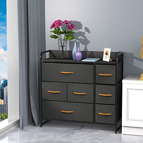 Rechebon Cajonera de Tela, Armario con 7 cajones, cómoda de Tela, para salón, Dormitorio, habitación Infantil, Color Negro… Cover