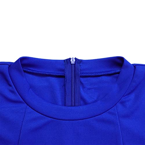 Women's Elegant Pleated Bodycon Dress Crewneck Short Cap Sleeve Formal Work Midi Pencil Dress Blue #TOP3