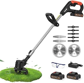 Electric Cordless Weed Wacker,24V 2Ah Battery Powered Weed Eater with 2 Batteries and 3 Types Blades,Lightweight and Powerful String Trimmer for Yard and Garden(Black)