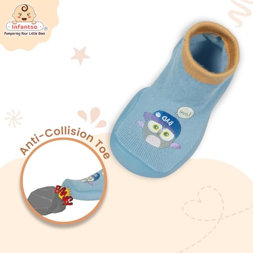 Image of Infantso Lightweight Anti-Skid Sock Shoes for Babies, Kids & Toddlers - Soft Sole Breathable Cotton Sneakers with Anti-Collision Toe, Perfect for Infants' First Walking Steps, Comfortable & Safe Fit