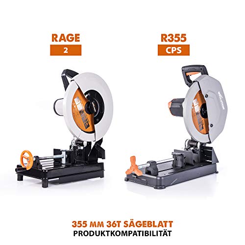 Evolution Power Tools Sägeblatt 355mm für Kappsäge | Mehrzweckschneidklinge mit 36 Zähnen, TCT-Kreissägeblatt |Multimaterial,Schneidet Baustahl, Aluminium, Kunststoffe, Holz mit Nägeln | ‎R355TCT-36T