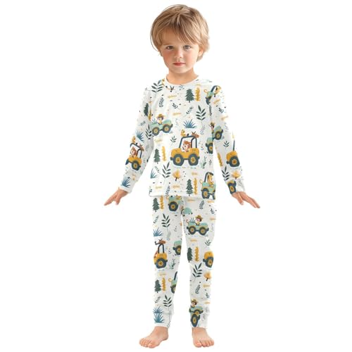Cartoon Pajamas Set Car with Animal Long Sleeve PJs Cotton Jammies Sleepwear Top and Pants Multicolor3