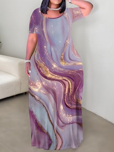 Image of Plus Size Maxi Dresses for Curvy Women T-Shirt Summer Sun Dresses Loose Fit