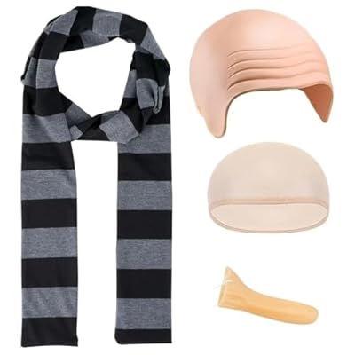 JSTHHTT 4 Pcs Conjunto de disfraz de juego de rol para adultos, bufanda a rayas, peluca calva, sombrero, nariz falsa, Accesorios de disfraz de cosplay de Halloween | Ya disponible en tu tienda friki favorita! En mundofriki.es!