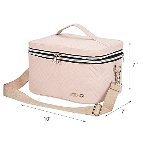 BELALIFE-Double-Layer-Makeup-Bag-for-Travel-Portable-Cosmetic-Organizer-for-Brushes-Sets-Large-Toiletry-Holder-with-Straps-Pink