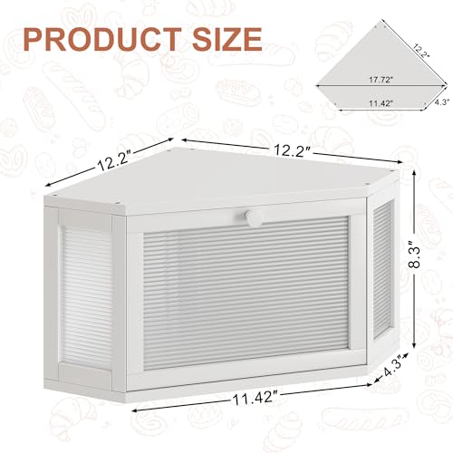 Image of WOWLIVE Corner Bread Box for Kitchen Countertop, Bamboo Bread Storage Container, Large Farmhouse Bread Holder with Acrylic Wavy Door Panel, Multi-functional Container, White