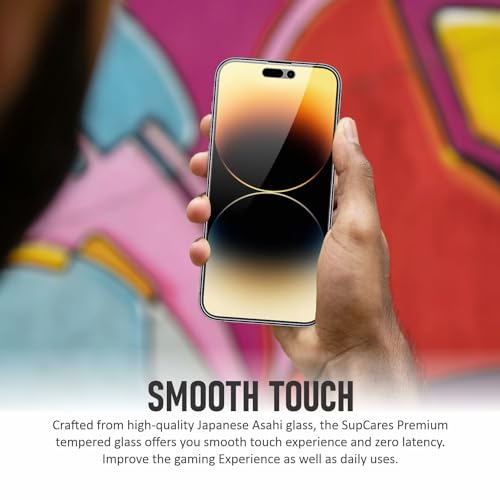 Image of SupCares Privacy Tempered Glass for iPhone 14 Pro (6.1 Inch) With Installation Kit | Military-Grade Gorilla Screen Protector | Edge to Edge Coverage | Black