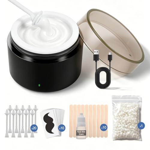 Nose Wax Kit Men & Nose Hair Wax Kit with 100g Wax Beads 20 Sticks Mini Wax Warmer Mini Wax Kit Fast Heat Smart Constant Temp Portable Nose Hair Wax Kitfor Facial Eyebrows/Lips (Black-USB)