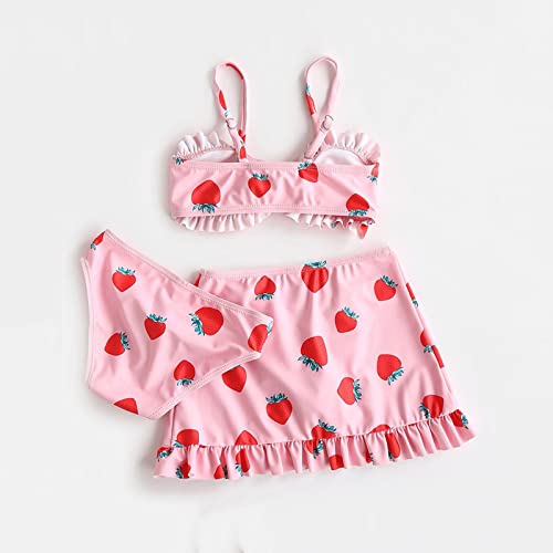 Toddler Baby Girl's 3 Piece Swimsuits Strawberry Prints Cute Bikini Bathing Suit Briefs Girls Bikini (Red, 2-3 Years)3