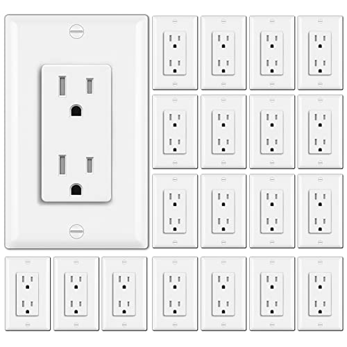 [20 Pack] Bestten 15A Tamper Resistant Decor Receptacle, Standard Electrical Wall Outlet, Residential And Commercial Use, Ul Listed, White #TOP27
