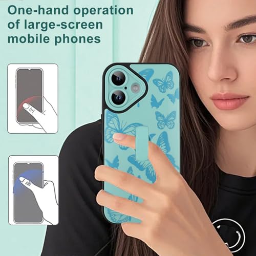 Image of for iPhone 16 Case with Finger Strap Holder, Cute Cool Butterfly Print Pattern Design for Women Men, Shockproof Anti Scratch Hand Kickstand Protective Cover, Green