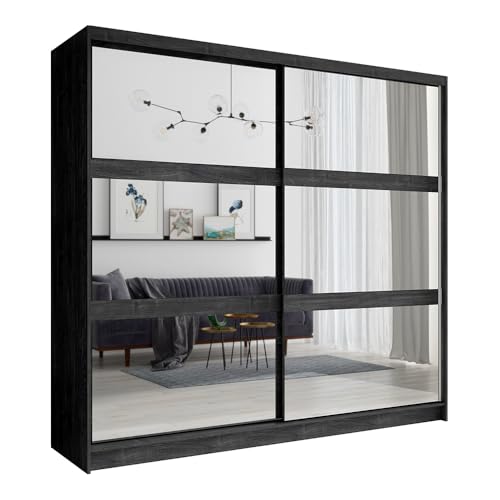 Lomadox Schlafzimmer Set 5-teilig mit Bettgestell 180x200cm, Schwebetürenschrank, Kommode, 2 Nachttische in braun Portland Esche schwarz Nb. – Bild 4