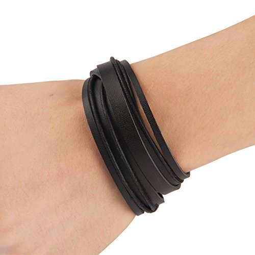 Chic Exquise Designs Handmade Genuine Vintage Leather Wrist Cuff Wrap Bracelet Adjustable (B: 1 Black) #TOP3