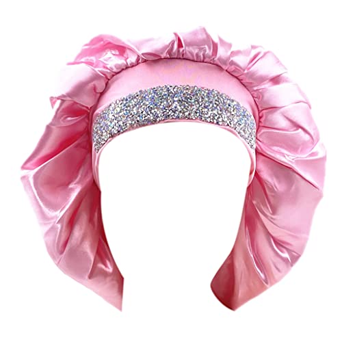 Peiiwdc Hat,Trendy High Elastic for Rhinestone Night Sleep Hair Bonnet Hat Chemotherapy Hat Haircare Turban Hat for Women Men Pink