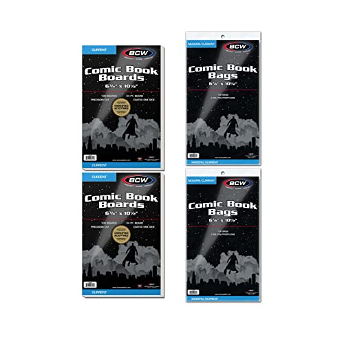 BCW Comic Book Bags and Boards for Current Age Comics - 200 Pack | Archival Grade Comic Book Sleeves & Backing Boards