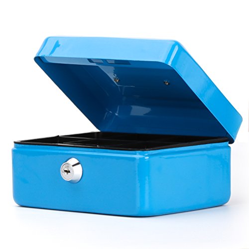 Small Cash Box With Key Lock, Decaller Portable Metal Money Box With Double Layer & 2 Keys For Security, Skyblue, 6 1/5" X 5" X 3", Qh1505Xs #TOP6