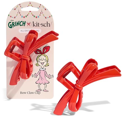 The Grinch x Kitsch Bow Hair Claw Clip for Women Strong Hold for Thick or Thin Hair | Glossy Red Hair Clip for Everyday Hairstyle | Ideal Gifts for Women - 1 pc